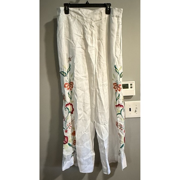 Johnny Was Pants Averi Wide Leg Linen Embroidered Floral‎ Leg Boho Womens XL New